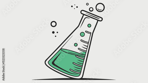 Cartoon Illustration of a Laboratory Flask with Green Liquid