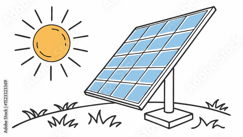 Cartoon Illustration of Solar Panel and the Sun