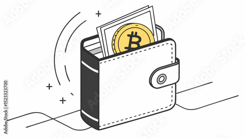 Digital Cryptocurrency Bitcoin Coin and Wallet Illustration