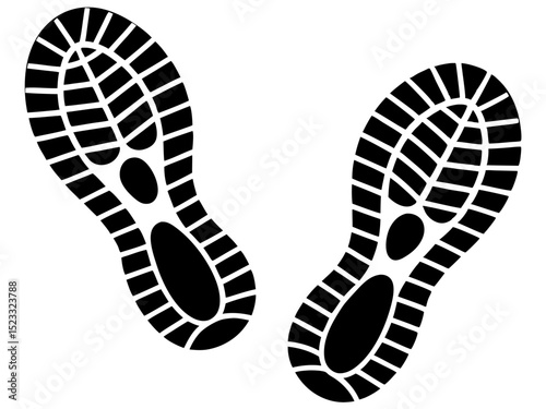 Two Shoe Prints on White Background Simple black and white illustration two shoe prints The prints show tread patterns and are symmetrical shoe prints tread