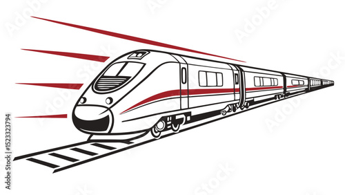 Fast Train Moving on Tracks with Red Stripes