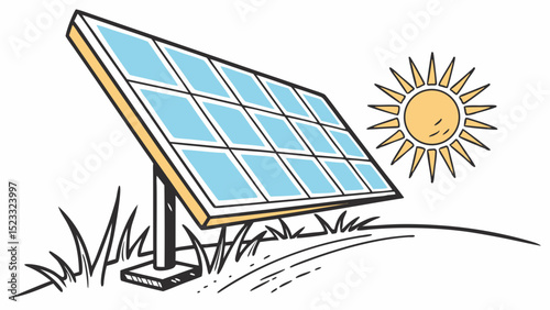 Handdrawn illustration of a solar panel in the sun