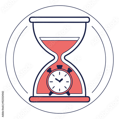 Hourglass and alarm clock icon illustrating the passage of time concept and deadline