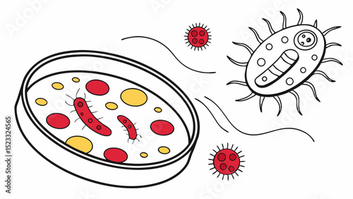 Petri dish with bacteria and viruses microbiology concept illustration
