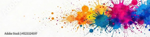 Vibrant explosion of colorful paint splatters on a white background, creating a dynamic and artistic texture Perfect for design projects needing a splash of creativity , dynamic, splash