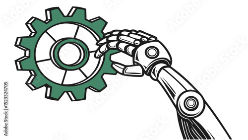 Robotic Arm Manipulating a Green Gear Cogwheel