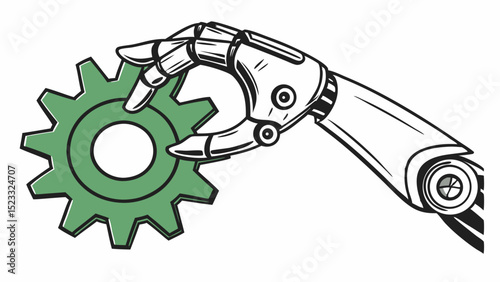Robotic Hand Carefully Holding a Green Gear Cog
