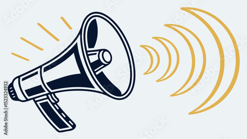 Stylized Megaphone Broadcasting Sound Waves Illustration