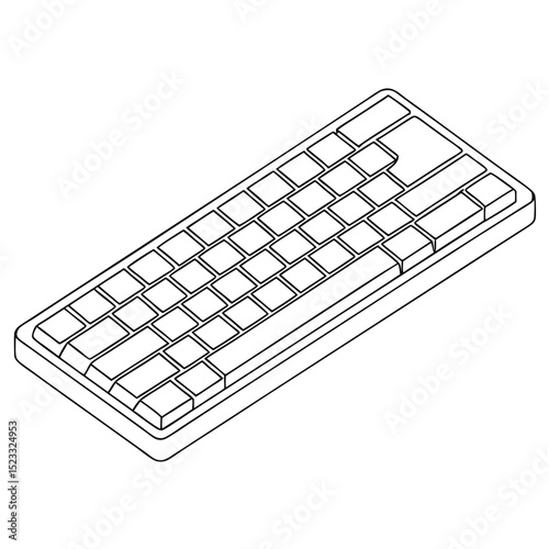 Isometric view black and white keyboard layout for computer and electronic design