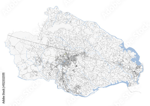 Dhanbad's Arteries: Black & White Vector Map of Highways and Waterways