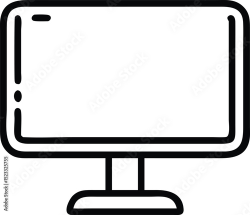 Minimalist black silhouette of a desktop monitor outline displaying technology graphics