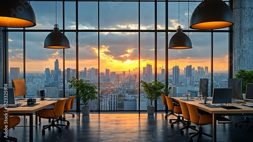 Stunning Sunset View from Modern Office