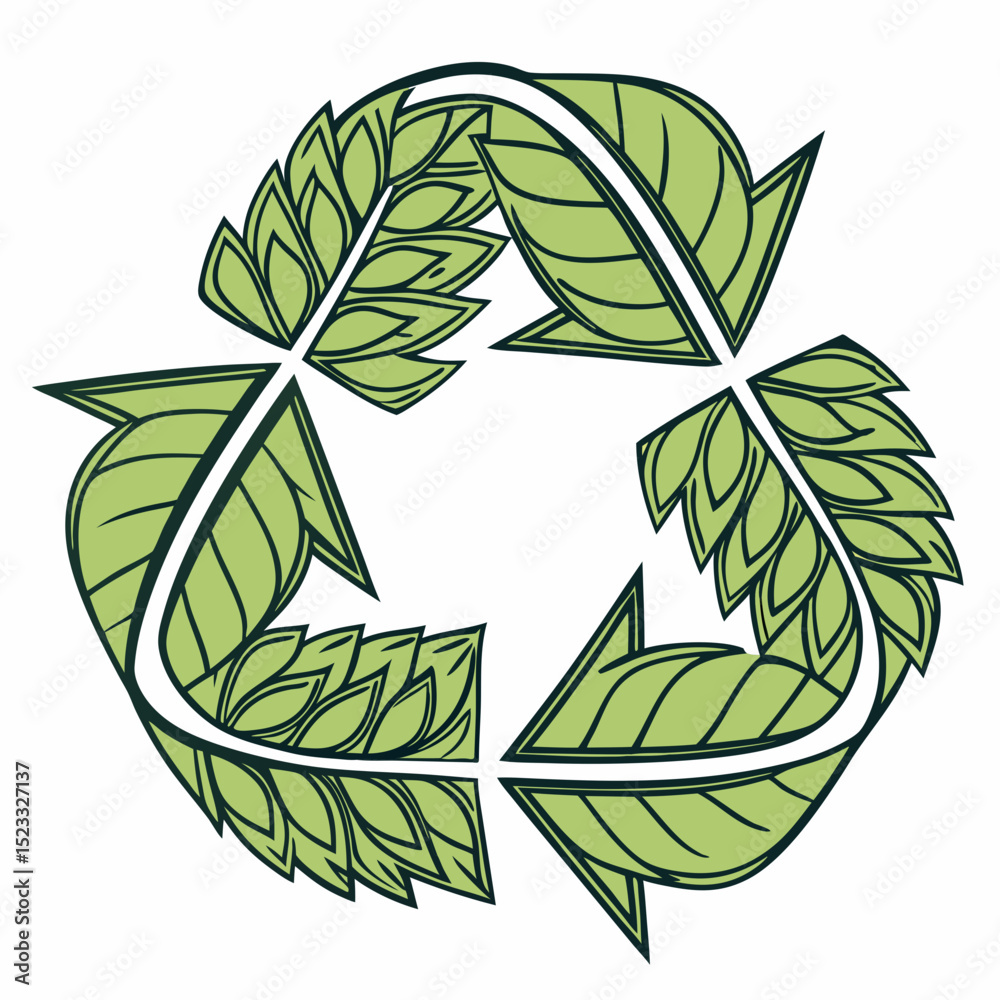 Leaf Recycle Symbol Green Arrows Forming a Circular Recycling Icon