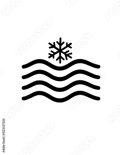 Creative depiction of winter elements with a snowflake floating above stylized wavy lines representing water