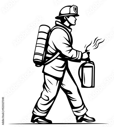 Dynamic firefighter illustration showcasing bravery and readiness in action while responding to emergencies