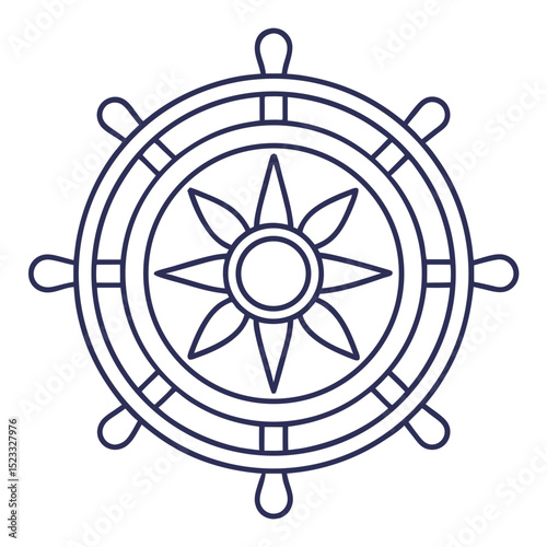 Nautical ship wheel vector illustration with geometric star symbol in center