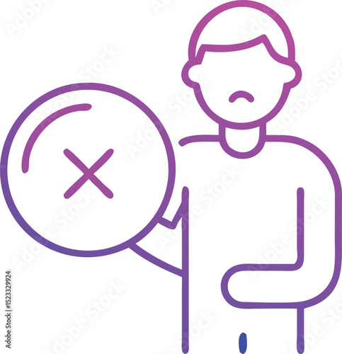 Rejecting or denying an idea concept illustrated by human character icon with transparency.