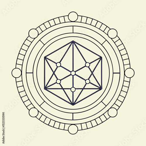 Sacred geometry artwork featuring geometric shapes and symbolic arrangements on creamy background