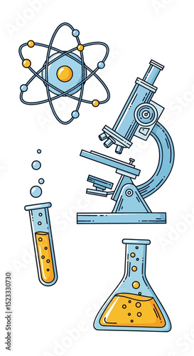 Science Lab Essentials: Microscope, Atom, and Laboratory Glassware