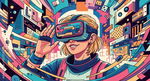 Immersive VR Experience: Exploring the Metaverse in Vibrant Pop Art Style