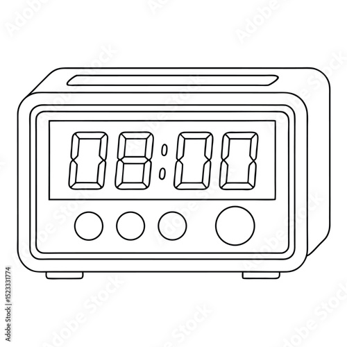 Simple black and white illustration of a digital clock displaying eight o'clock