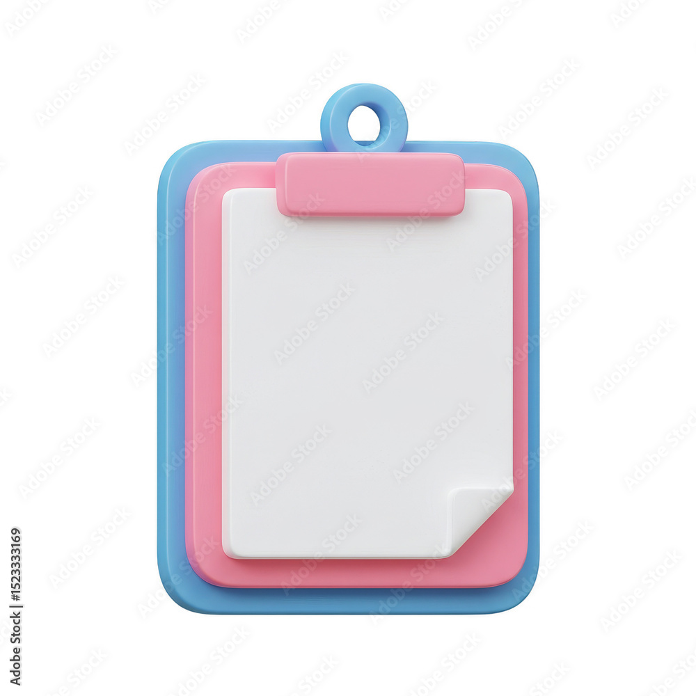 3D Render Clipboard with Paper Pink and Blue Isolated Illustration 3D Render Clipboard with Paper Pink and Blue Isolated Illustration