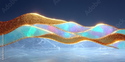 Sparkling silver glitter wave flowing across a smooth vibrant blue surface with soft lighting.