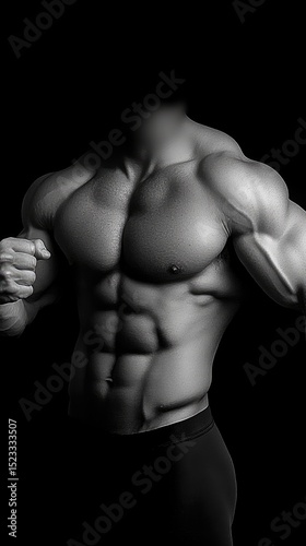 Muscular torso against a black background displaying detailed muscles and athletic form