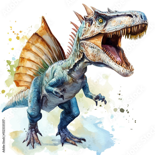 Spinosaurus, watercolor painting vector, high quality, isolated on a white background.