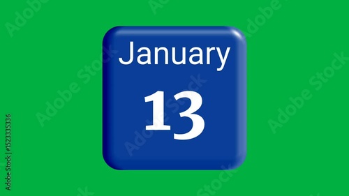 Blue Animated January Dates (11-20) on Green Screen | Calendar Icons