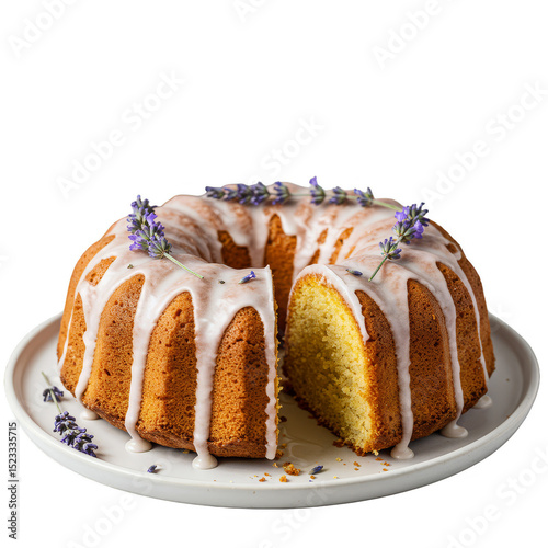 Delicious Bundt Cake with Lavender Icing on Transparent Background