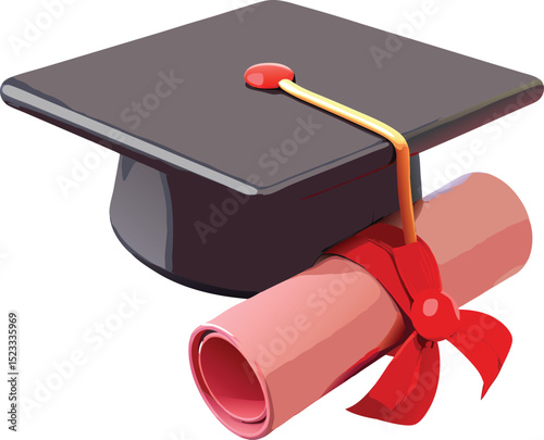 Graduation cap with diploma, a symbol of academic success and achievement