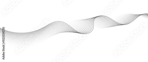 Flowing Dot Wave halftone gradient pattern on transparent background	