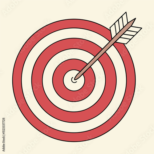 Target with arrow indicating success and hitting the bullseye center