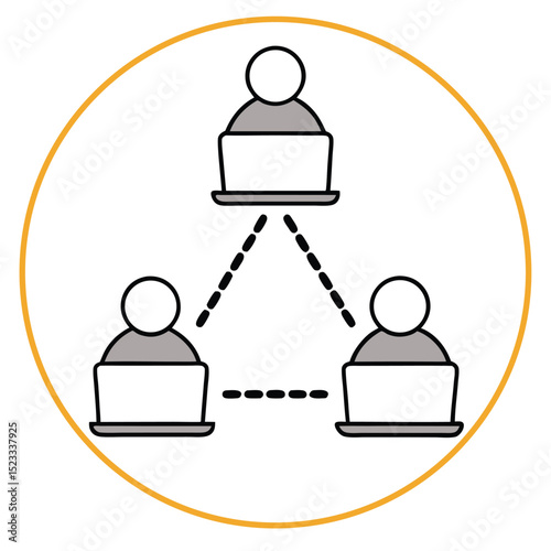 Teamwork and collaboration online representation through group of people connected by laptops