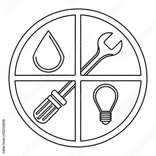 Tools and icons of plumbing electricity and repair professions vector illustration