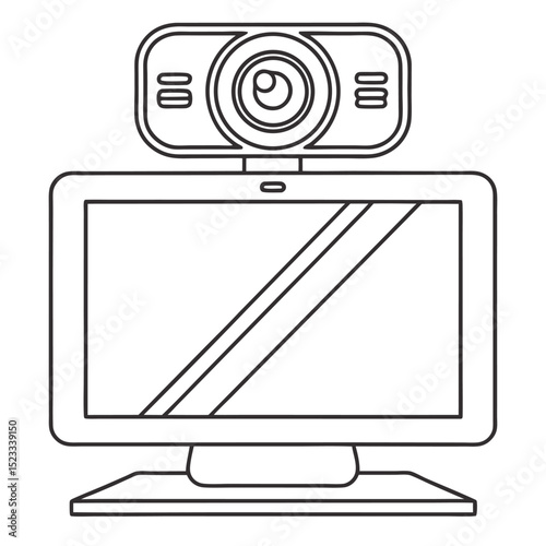 Vector illustration of a computer monitor and webcam for online meetings and video calls