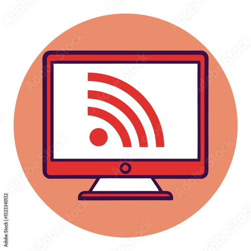Vector illustration of computer monitor displaying wireless internet signal icon