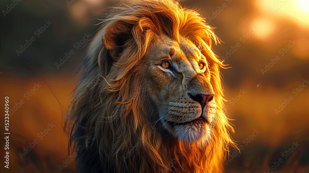 Naklejka premium Majestic Lion Mane Fluttering in Savanna Breeze