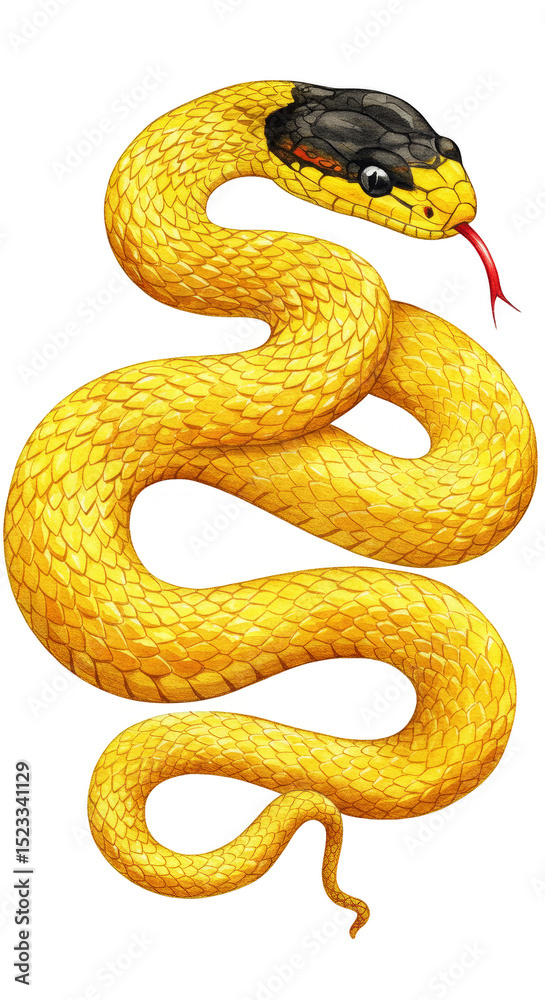 Fototapeta premium Illustration of Golden Snake with Black Head on Transparent Background