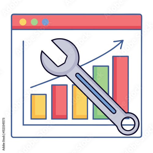 Website optimization and growth illustrated with wrench and business chart