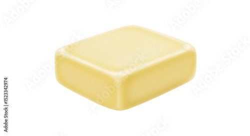 3D Isolated Transparent Background of Yellow Butter Block Cube