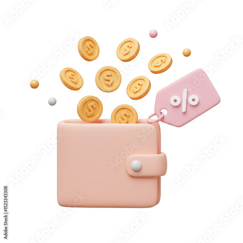 3D Illustration Pink Wallet...