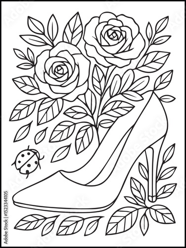 Floral Coloring Page for Kids and Adults – Printable Line Art with Beautiful Flowers and Leaves for Relaxation and Coloring Fun