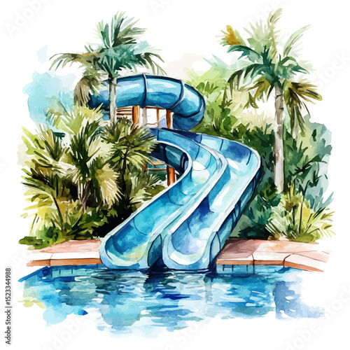 Spa Slides, watercolor drawing vector, high quality, isolated on a white background.
