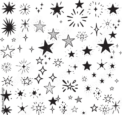 Doodle Sparkle Star Vector Set – Hand-Drawn Twinkle and Burst Elements
