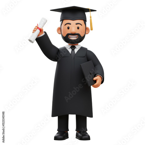 3d Rendering of Cheerful Graduate Celebrating Graduation Success with Diploma