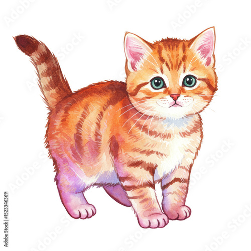 Illustration Of Cute Ginger Tabby Kitten With Transparent Background