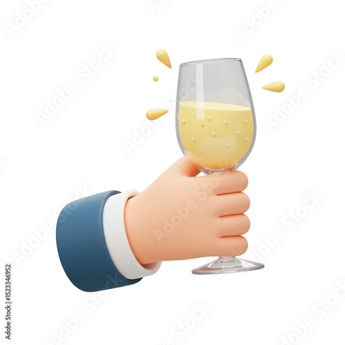 Cartoon Hand Cheers with Champagne Isolated Illustration Transparent Background