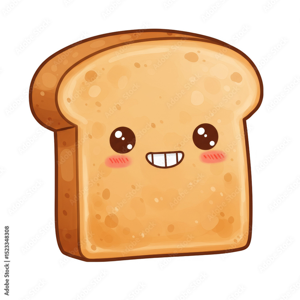 Cute Cartoon Toast Illustration with Smiling Face Isolated on Transparent Cute Cartoon Toast Illustration with Smiling Face Isolated on Transparent